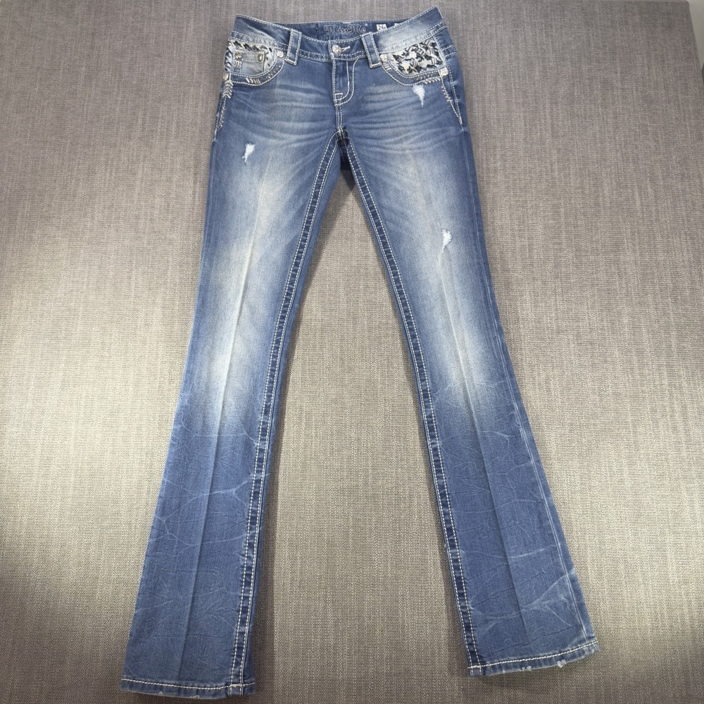 Miss Me Signature Slim Boot Jeans Womens 26 Blue Med Wash Embellished 26x34